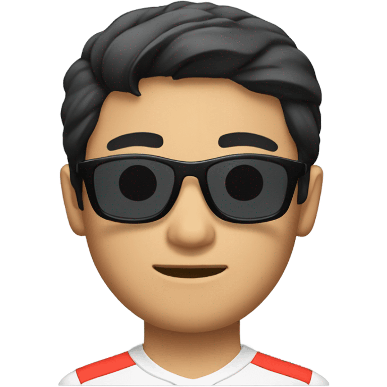 formula one driver, asian, black hair, black eyes, male, round face, black sunglasses emoji