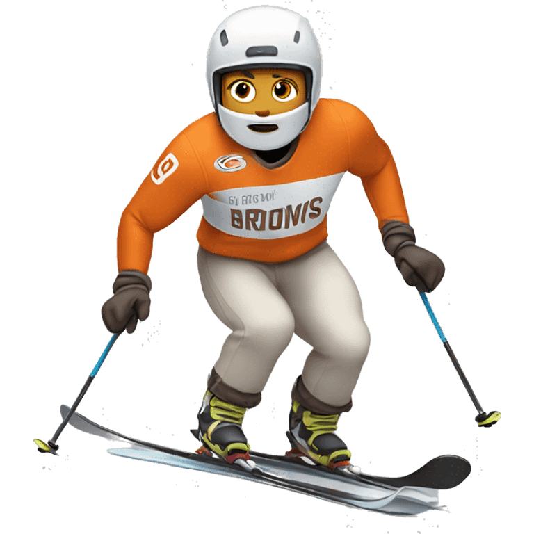 White skinned Skier skiing wearing a browns Jersey emoji