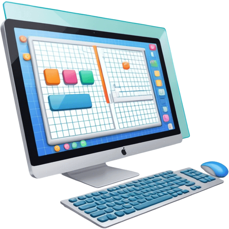 Create an emoji for UX/UI design. Show a computer screen displaying a user interface with buttons, sliders, and a design grid. Include elements like a cursor or design tool to symbolize the design process. Use modern, professional colors. Make the background transparent. emoji
