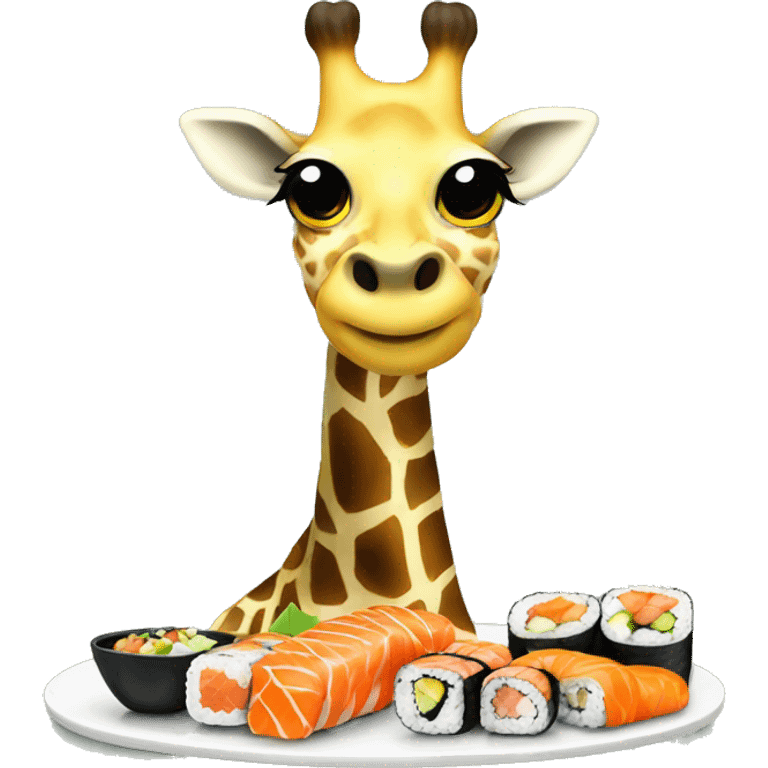 giraffe with yellow ribbon eating sushi emoji