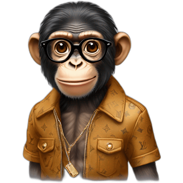 chimp with glasses and with louis vuitton clothing  emoji