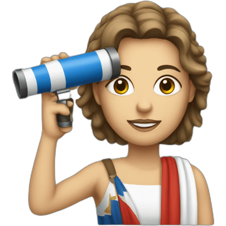 Woman with Greek flag and telescope emoji