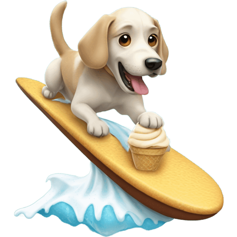 Dog surfing on an ice cream  emoji