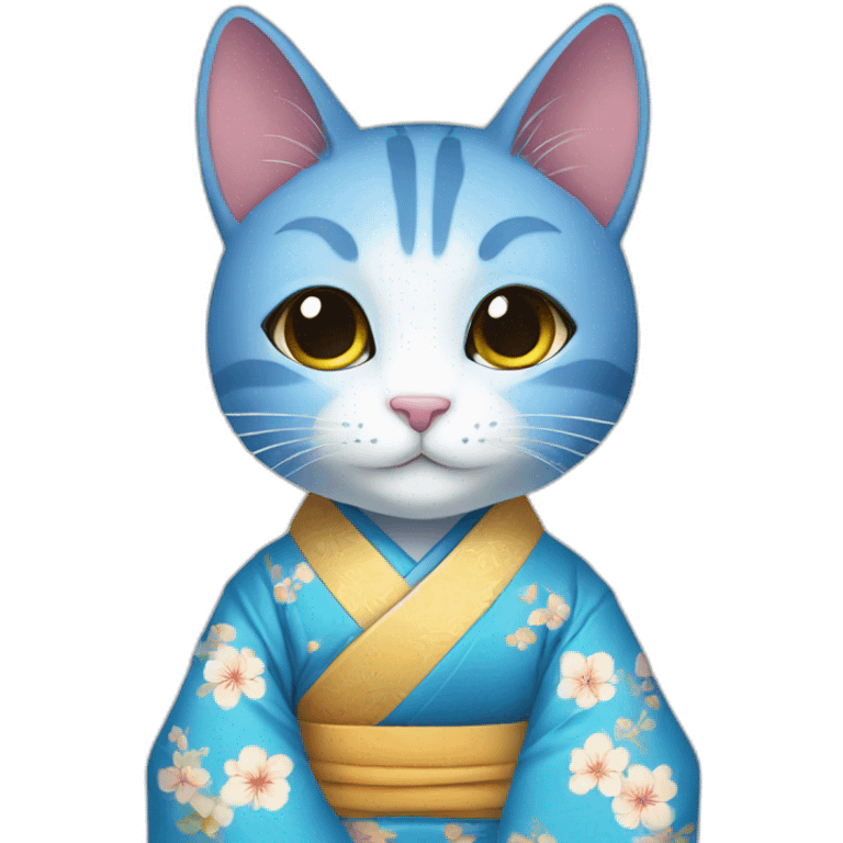 Beautiful Blue cat wearing kimono emoji