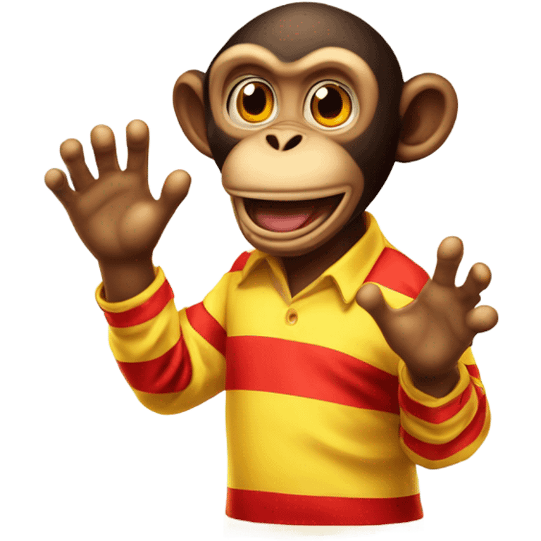 Evil red glowing eyed Monkey clapping hands wearing a yellow and red stripped shirt  emoji