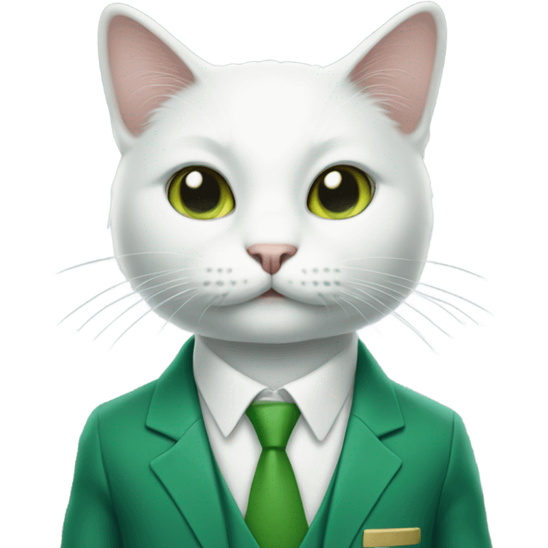 a white cat manager in green suit  emoji