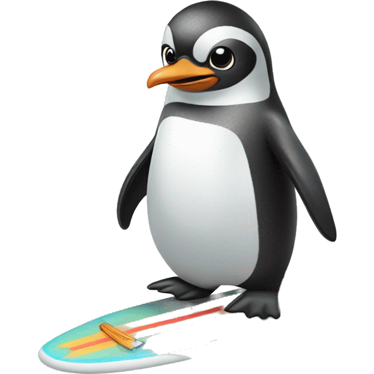 cute penguin on a surfboard emoji