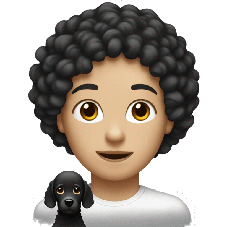 Can you make an emoji of a white woman with dark hair, a light black man and a cream poodle emoji