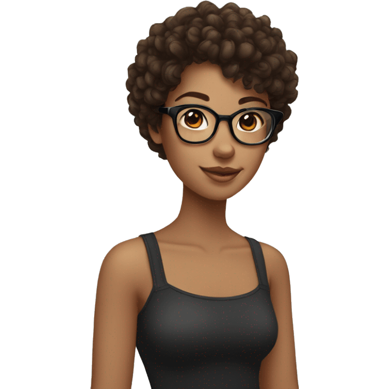 girl whit brown and black curly hair and fair with glassesskin emoji