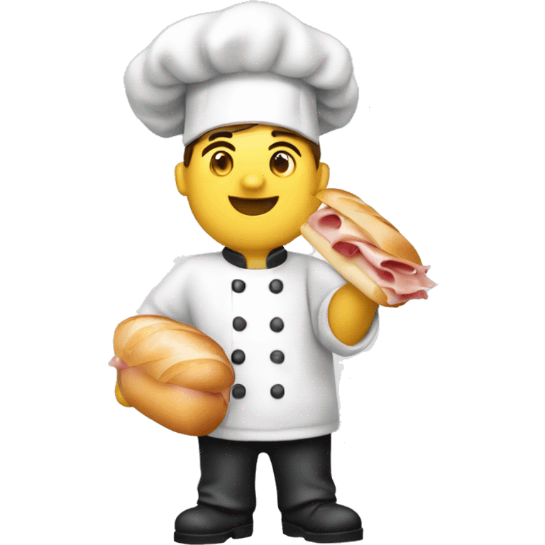 chef with ham and butter baguette sandwich emoji