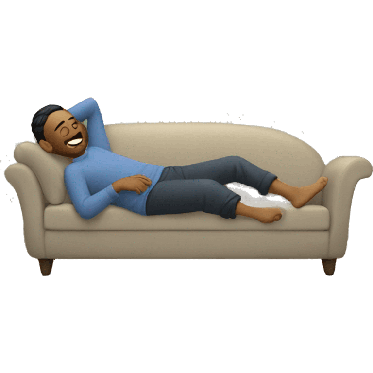 A person lying on a sofa, one leg crossed over the other, with hands behind the head, relaxing in a cozy setting emoji