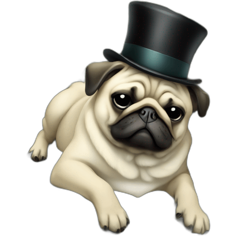 Pug with a top hat sleeping on a pile of money emoji