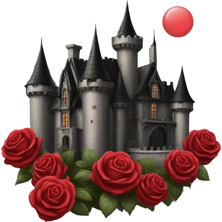 Black and red gothic castle with roses emoji