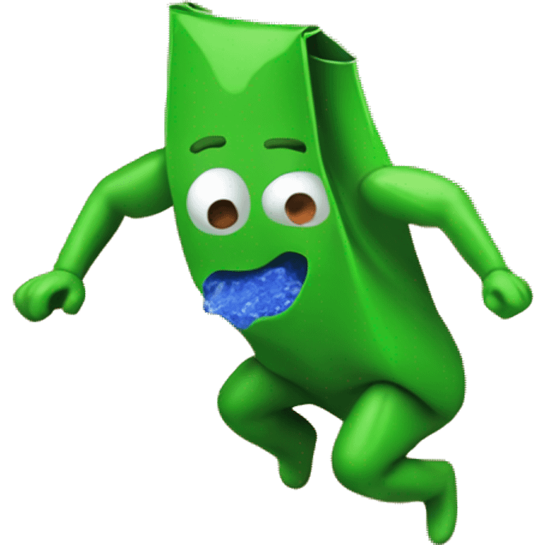 crawling through desert for green soda and blue bag with orange triangle chip logo on it emoji