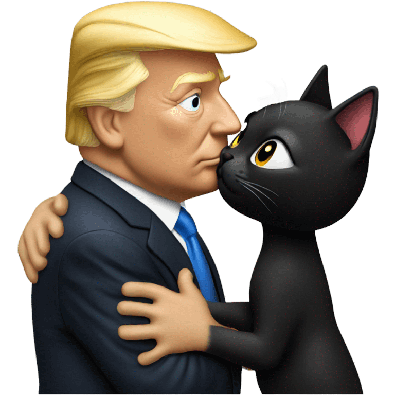 Photo realistic, Donald Trump, kissing and embracing black cat, emoji