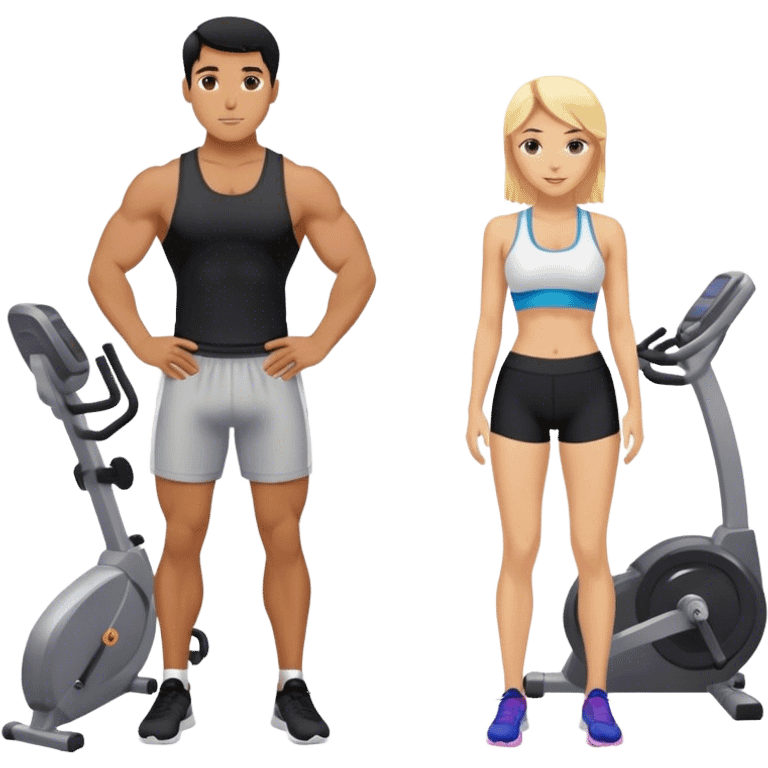 Amigo pelo negro y amiga rubia en el gimnasio emoji