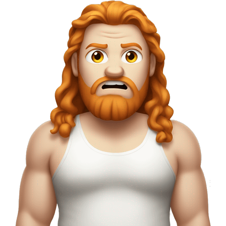 obese ginger teenager with long hair and white tank top angry  emoji