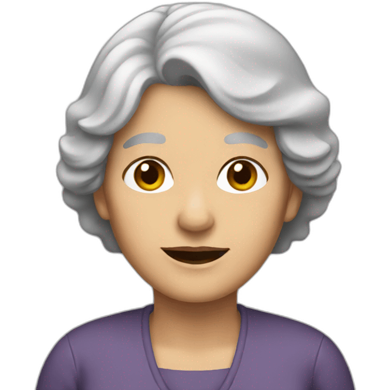 old woman with gray hair and a car emoji