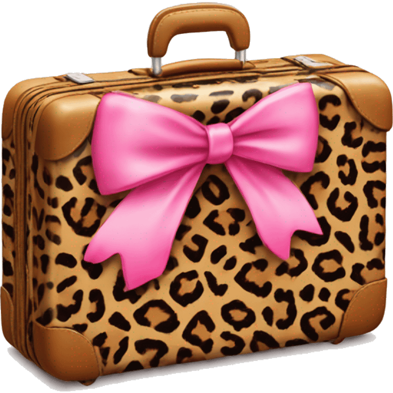 Leopard print suitcase with 2 pink bows emoji