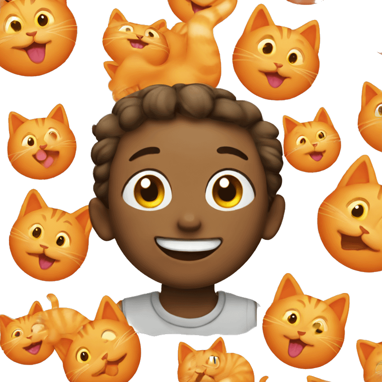 happy boy with orange cat emoji