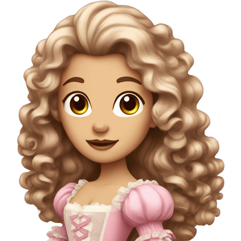 Rococo pink princess with brown wavy long hair emoji