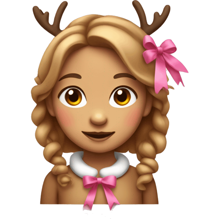 Cute girl light brown reindeer with a pink bow  emoji