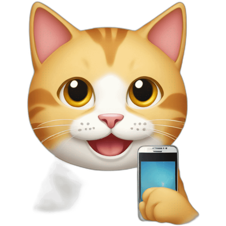 Happy cat with smartphone emoji