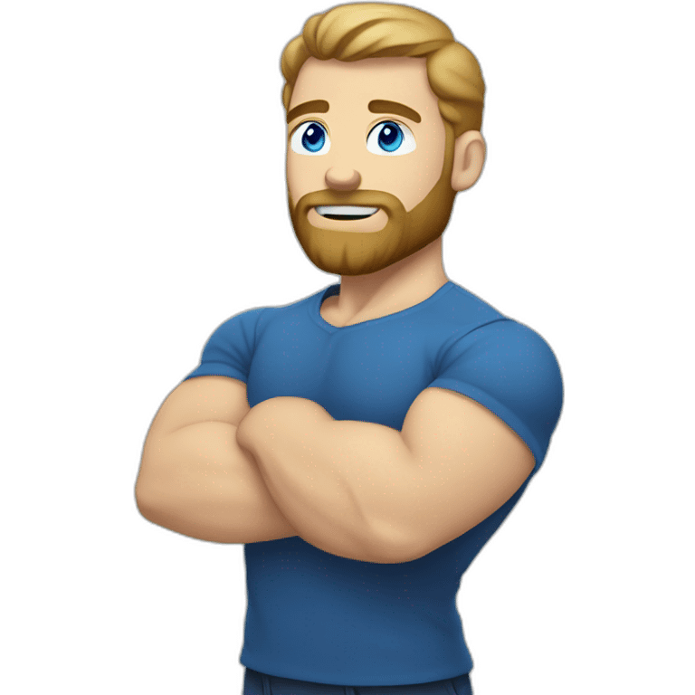 white Man with beard and blue eyes flexing bicep emoji