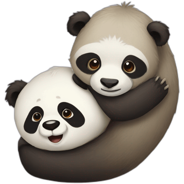 a panda and a sloth hugging emoji