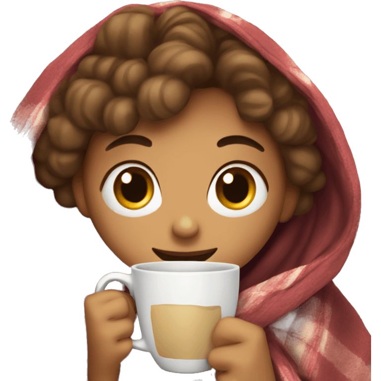 girl in blanket with cup of coffee  emoji