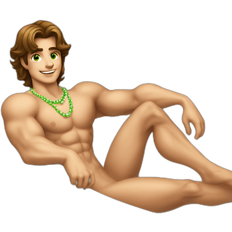 Posh-muscle-boy-brown-hair-green-eyes-pearl-necklace-in-golden-bathtub-legs emoji