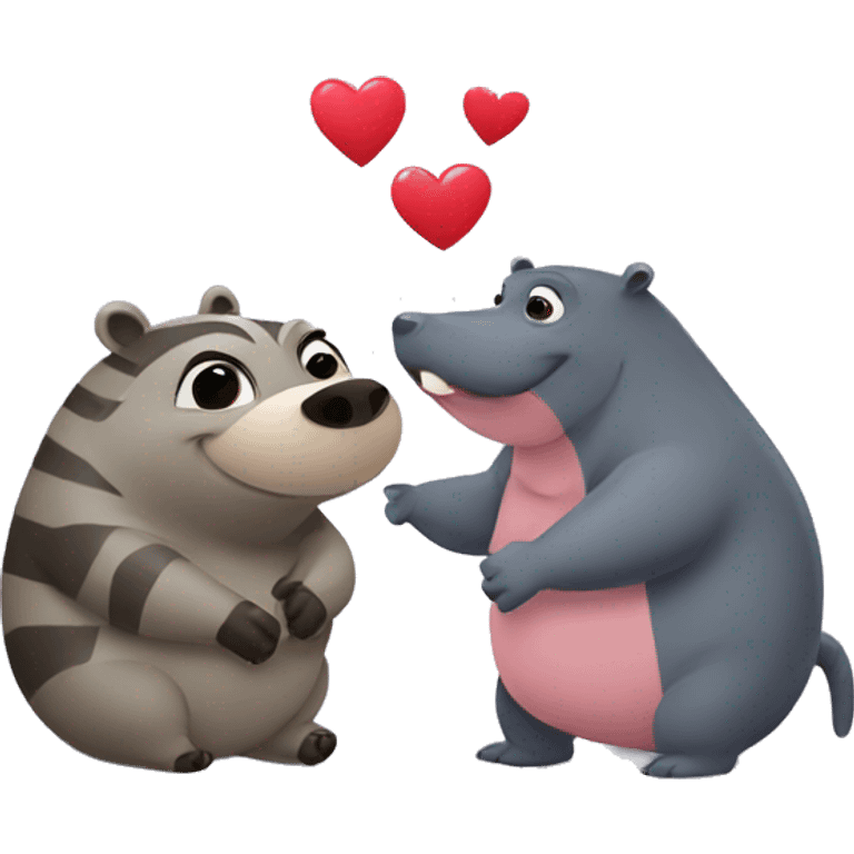 raccoon and hippo in love emoji