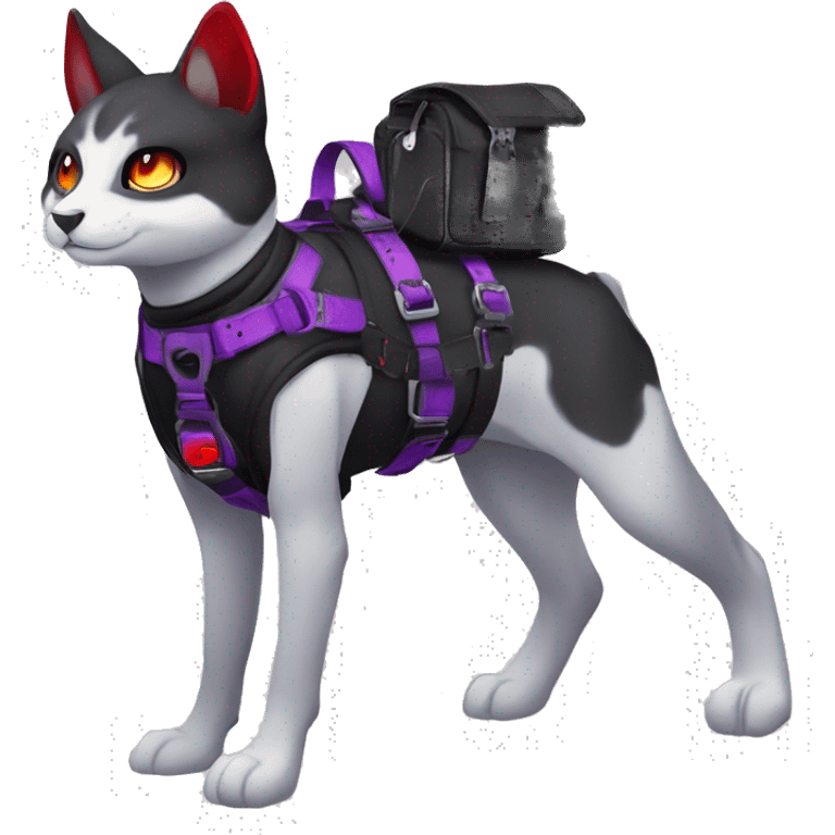 Cute cool dark punk black red purple animal hybrid Fakemon full body techwear collar harness emoji