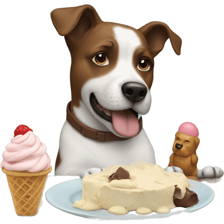 A dog with hamlet while eating ice cream emoji