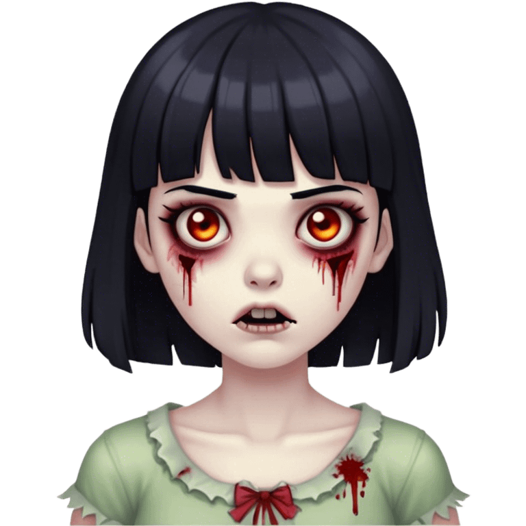 Zombie girl with black hair and bangs and dark eyes  emoji