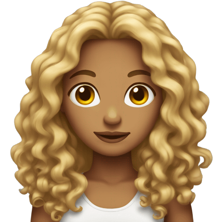 Tan girl with long curly hair round face  emoji