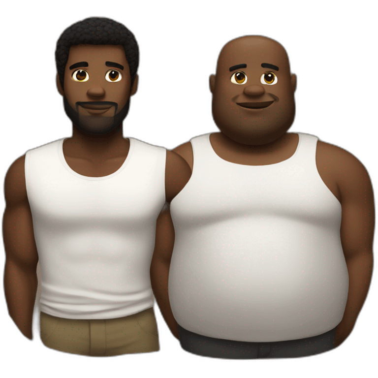 Muscular black man and fat white man in love emoji