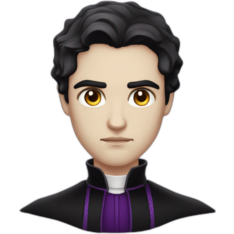 pale handsome angsty vampire priest with short wavy black hair and violet eyes emoji