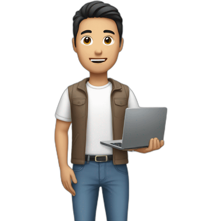 brown asian man with computer in hand emoji