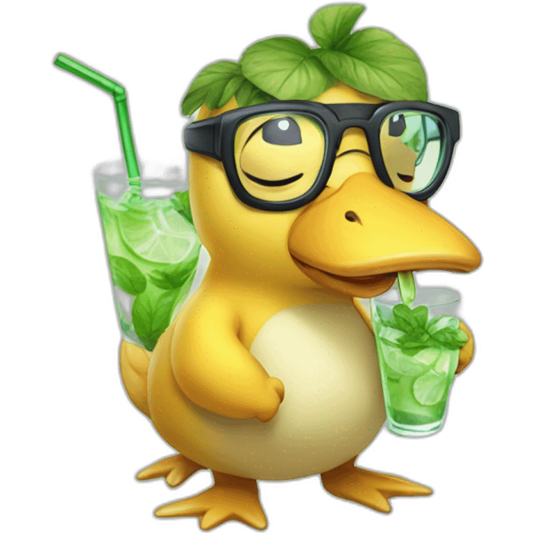 psyduck with glasses drinking mojito emoji