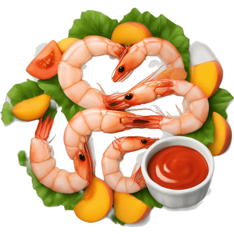 plate with shrimps, peaches and tomato coulis emoji