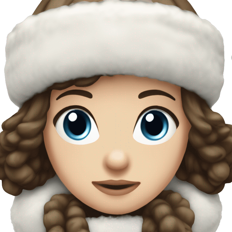 Brunette girl blue eyes in white earmuffs winter outfit emoji