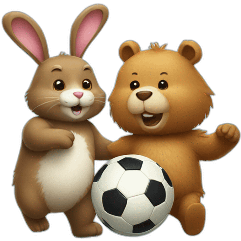 bunny and bear playing soccer emoji