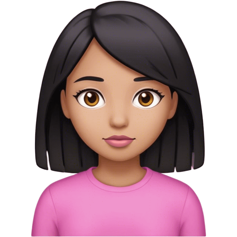 Girl black straight hair wearing pink  emoji