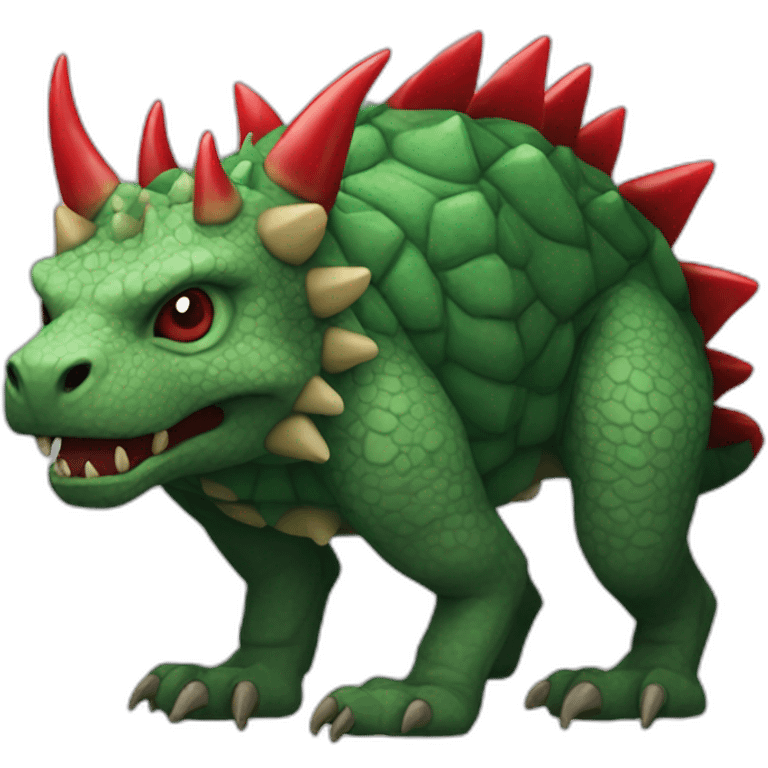 Green Tarasque with paws feets and back covered with red horns emoji