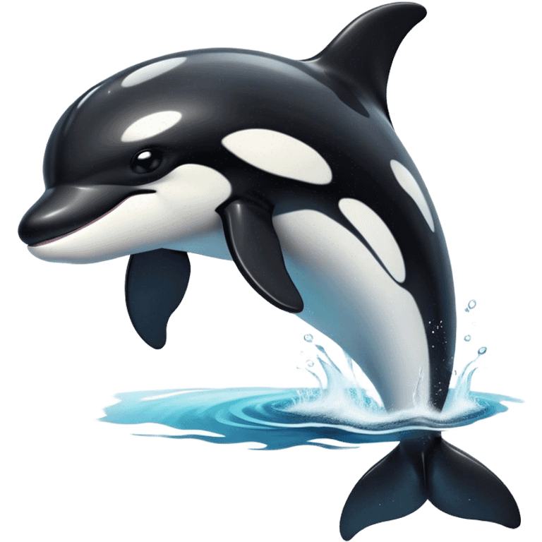 Cinematic Noble orca Portrait Emoji, Poised and majestic, with a sleek, streamlined black-and-white body, piercing intelligent eyes, and a powerful, commanding presence, Simplified yet sharp and sophisticated features, highly detailed, glowing with a soft oceanic radiance, high shine, intelligent and formidable, stylized with an air of deep-sea dominance, focused and alert, soft glowing outline, capturing the essence of an apex predator that appears ready to surge out of the waves with effortless authority! emoji