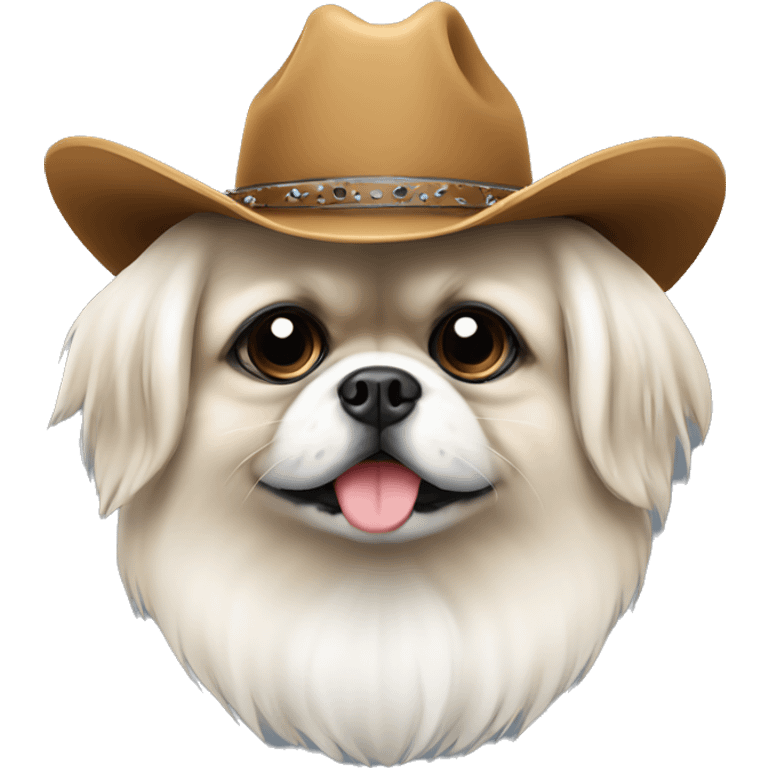 White Pekingese wearing a cowboy hat emoji