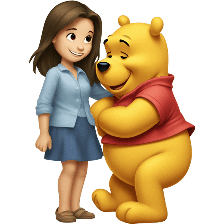 Winnie the Pooh saying goodnight to pretty brunette girl emoji