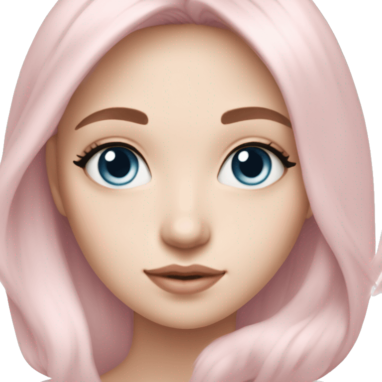 beautiful soft pink girl with fair skin, blue eyes with eyeliner, medium length pale pink hair emoji