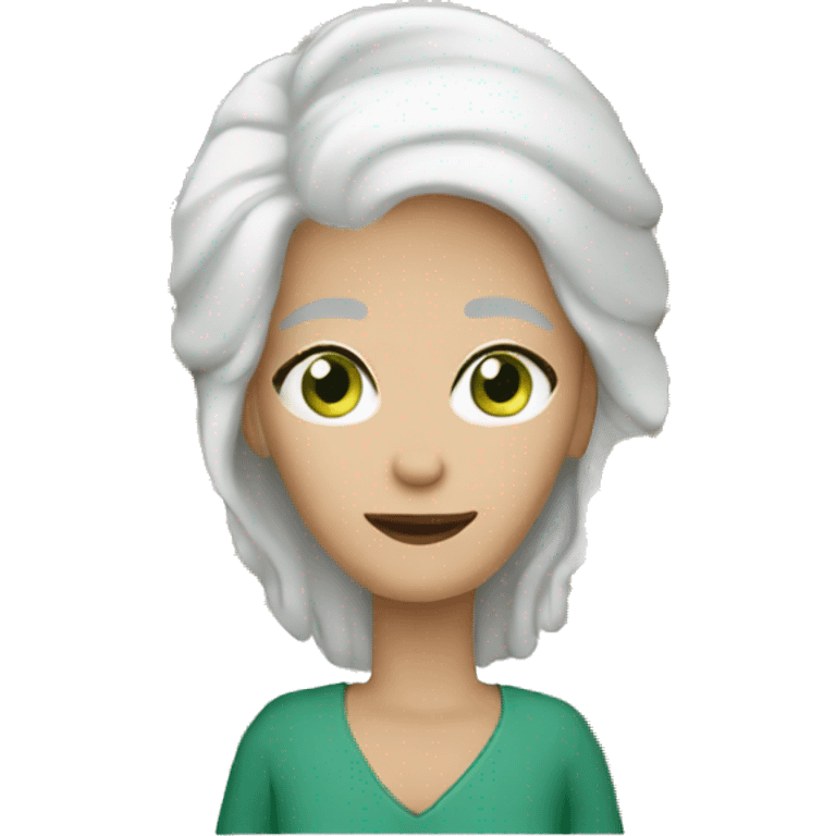 55 year old white woman white hair green eyes emoji